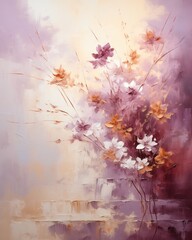 Full oil painting delicate flowers on light background.