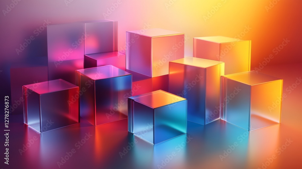 Poster colored glass cube shapes creating visual interest on display
