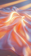 Obraz premium Silk scarf on a table with glowing AR fabric details, sleek minimalist setup, soft warm lighting, photorealistic