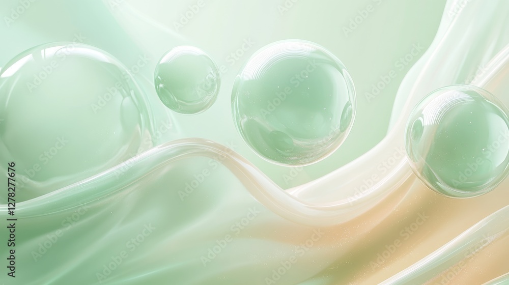 Poster bubbles and soft fabrics create an abstract image of tranquility