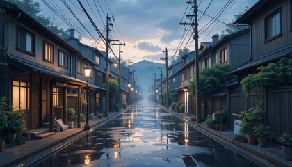 Rainy Night in a Japanese Town