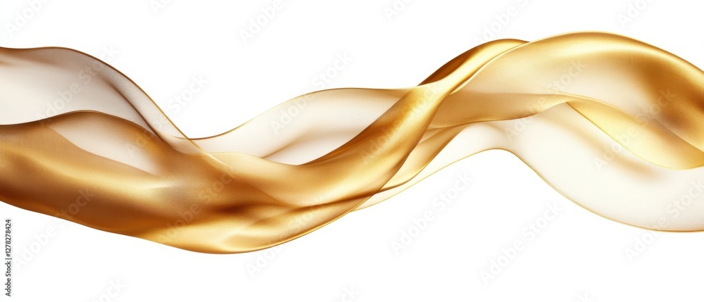 Poster elegant golden fabric flowing gracefully against a pristine white backdrop creating a luxurious and 