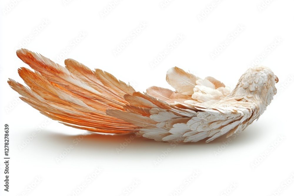 Poster delicate avian wing with textured feathers on a clean white background showcasing intricate detail a