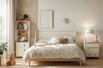 Childrens Bedroom Featuring Light Wood Furniture And Decor