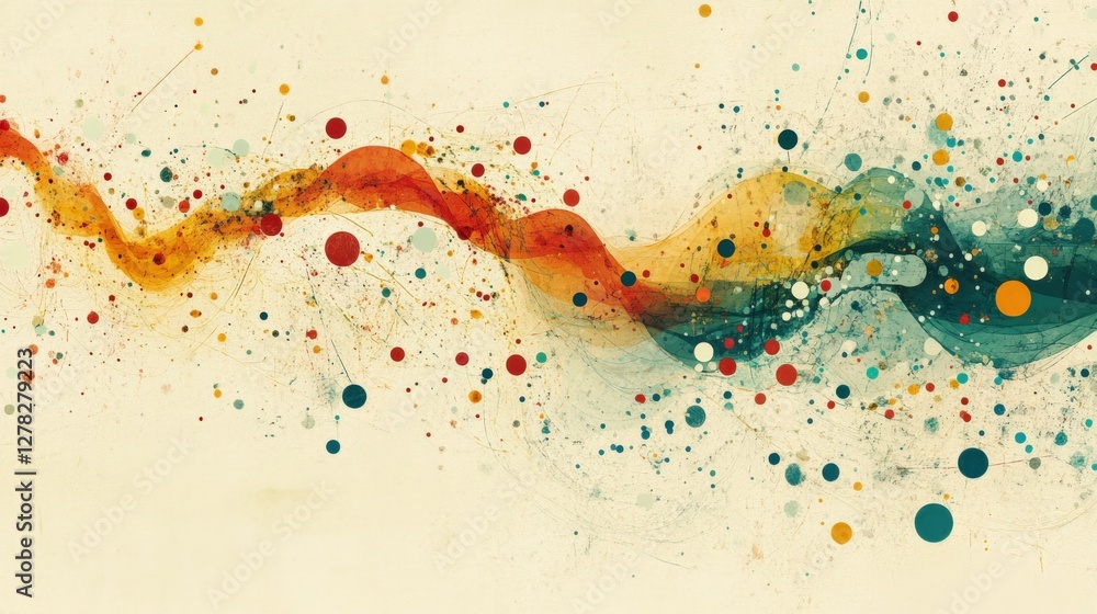 Poster abstract colorful wave design with splashes and dots creating a vibrant artistic backdrop