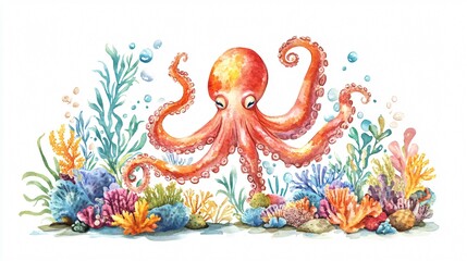 Obraz premium Vibrant Underwater Coral Reef Illustration