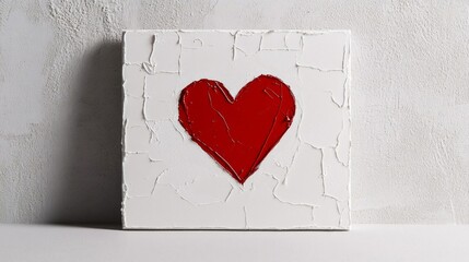 Red Heart on Textured White Canvas