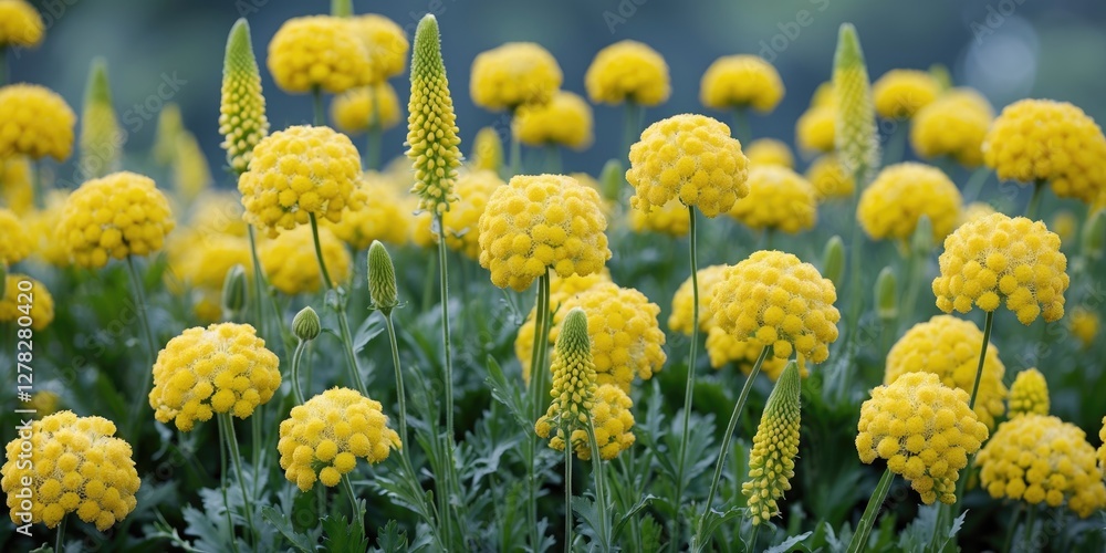 Poster vibrant yellow flower field with empty space for text ideal for nature and spring themes