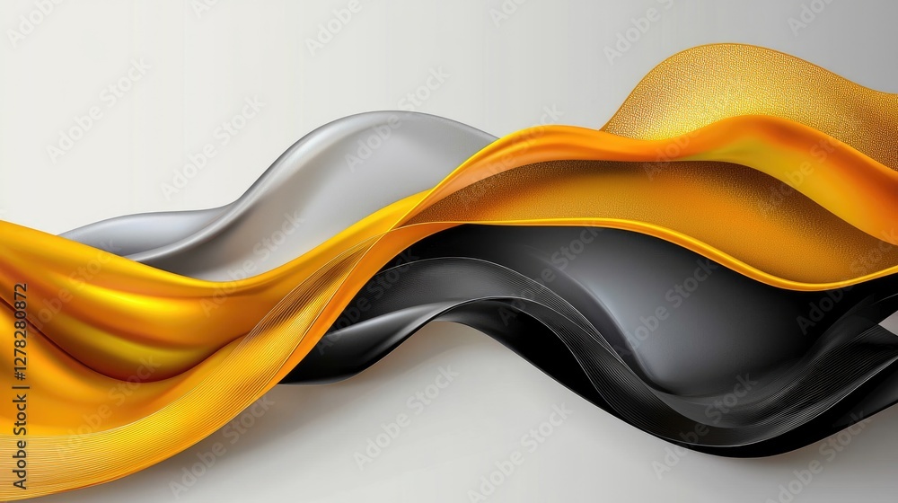 Poster high-resolution gray and yellow abstract background with smooth waves and subtle shadows.