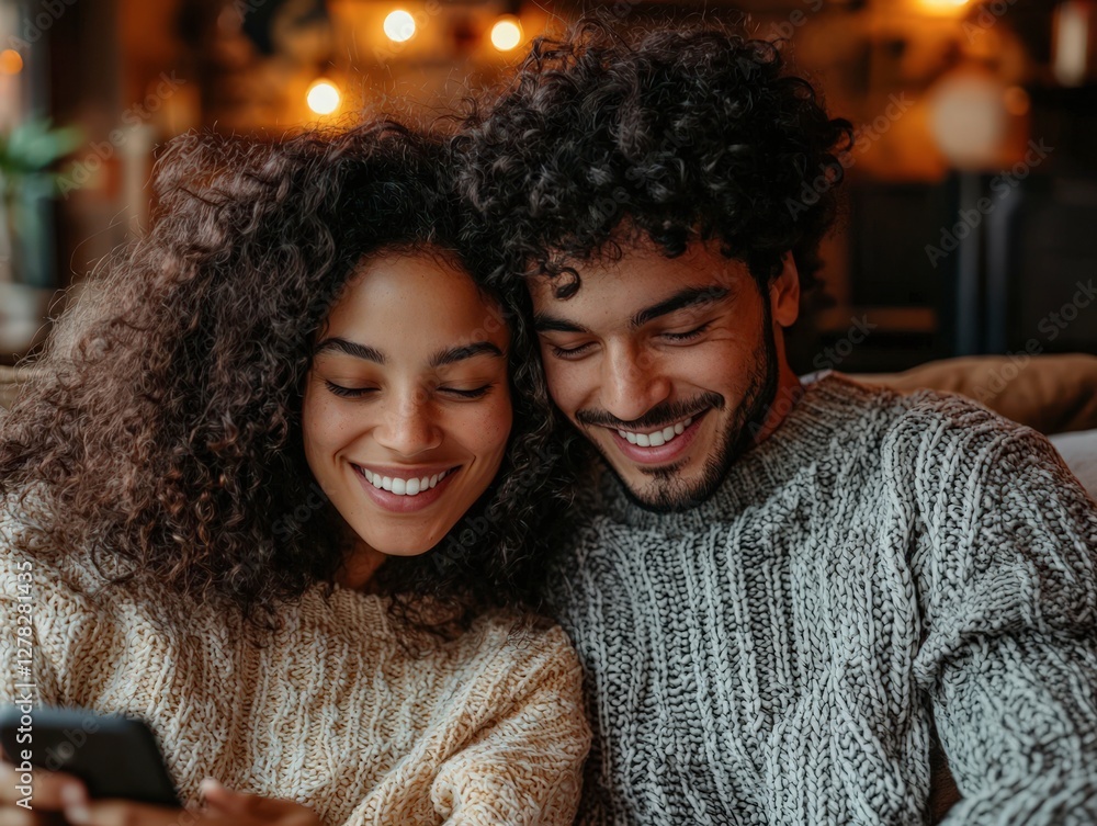 Poster young couple seen using smartphone with an event planning app during usability testing