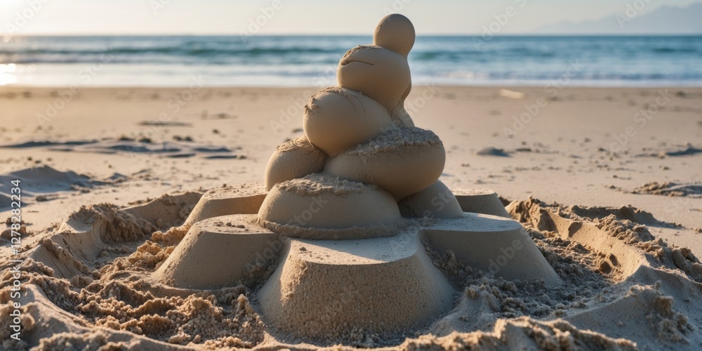 Aufkleber artistic sand castle creation on beach shore with bright ocean background and space for text additio