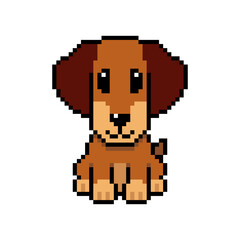 Fototapeta premium Pixel art cute dachshund dog vector in retro style for design.