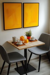 Minimalist Dining Table Setting With Yellow Artwork