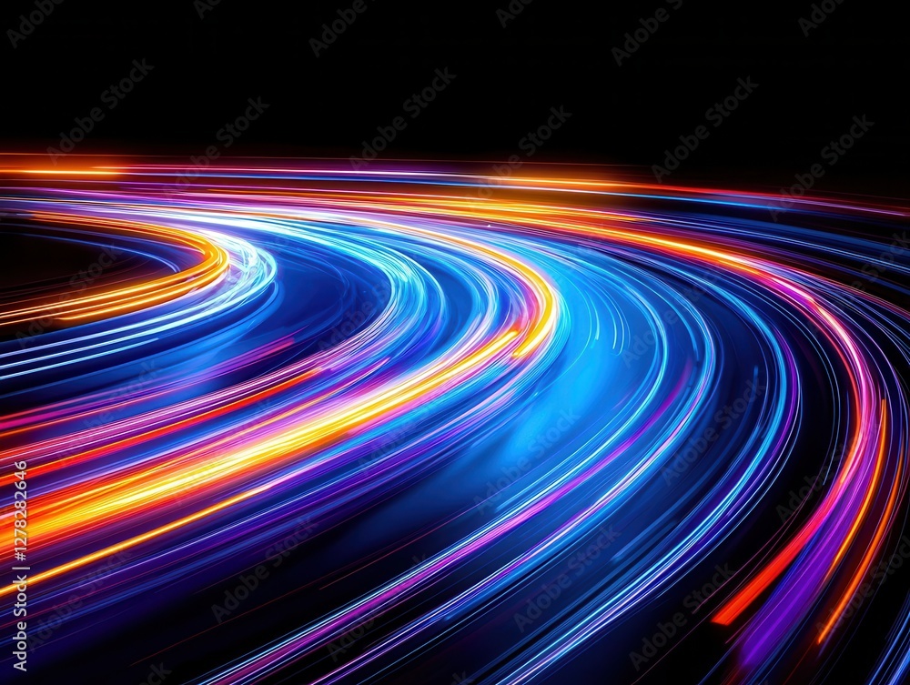 Aufkleber a vibrant abstract image showcasing colorful light trails curving through a dark background, represe