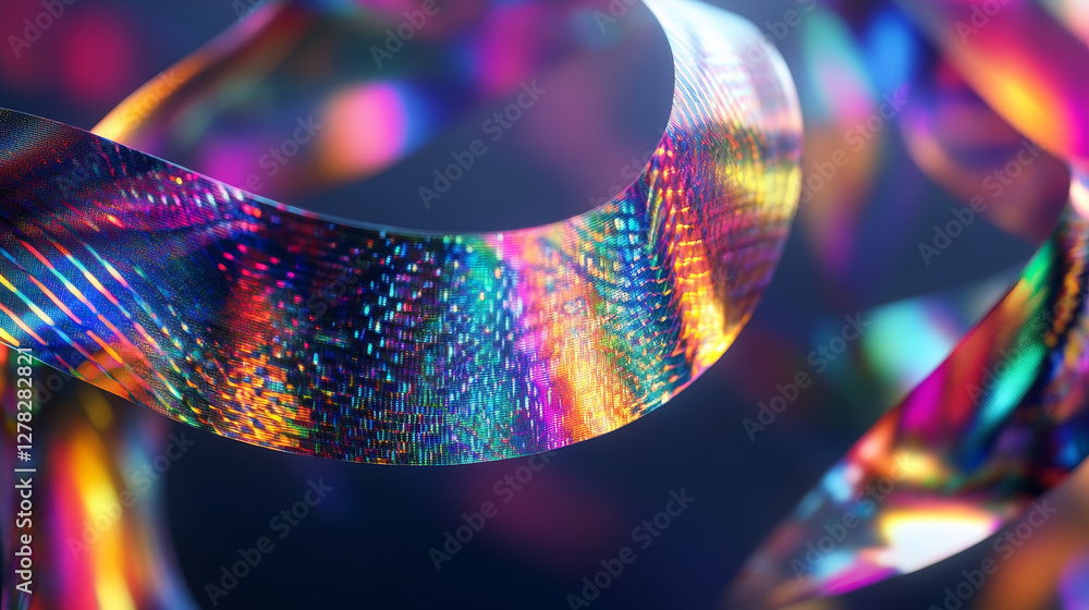 Poster abstract holographic tape isolated on transparent background. vector realistic illustration of silve