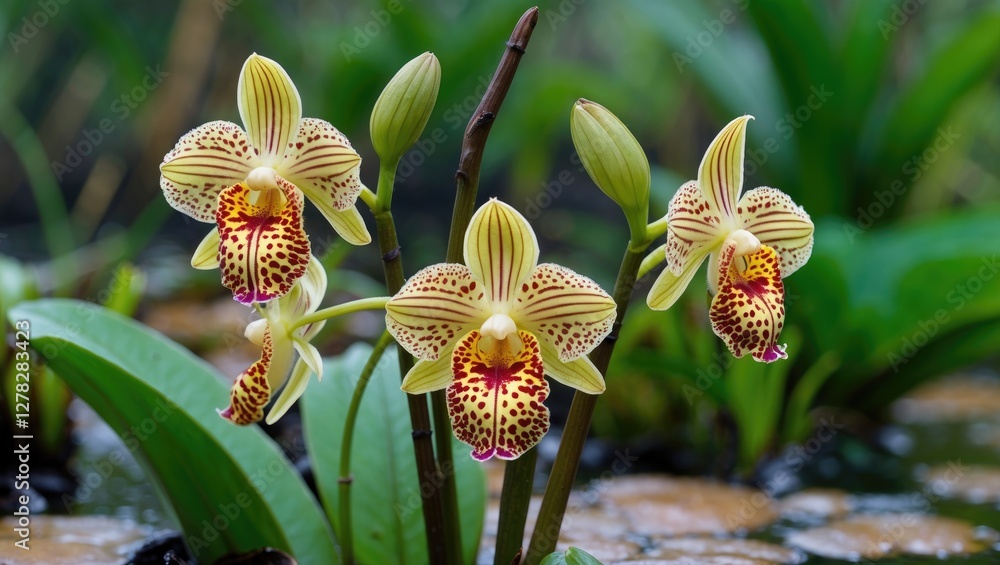 Poster orchid flowers in a natural setting showcasing vibrant colors and intricate patterns ideal for botan