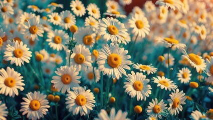 Vibrant Field of Daisies in Bloom with Bright Yellow Centers Under Soft Natural Light