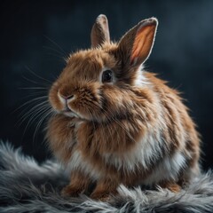 A fluffy bunny with big ears, soft fur, transparent background.