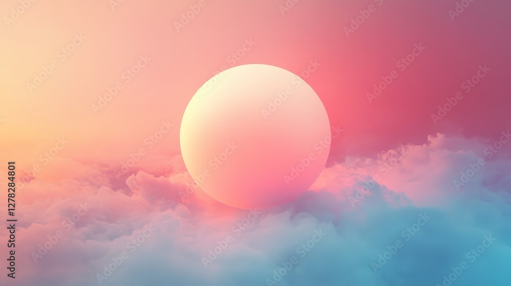 Poster a surreal image depicting clouds and a floating sphere