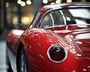 Red classic car detail in modern interior