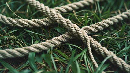 Ropes Entwined on Lush Green Grass Providing Space for Customizable Text or Message