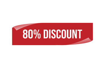 Red banner 80% discount isolated on white background.
