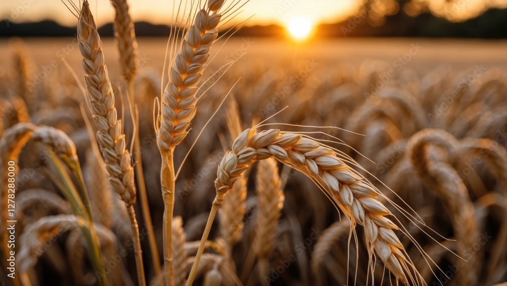 Aufkleber golden wheat ears embraced by the warm glow of a setting sun in an open field