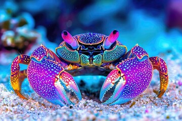 Vibrant Rainbow Crab on Ocean Floor Sand