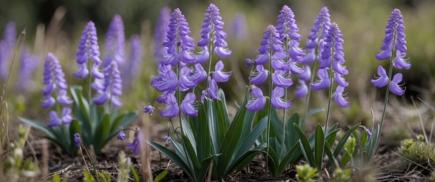 Vibrant Purple Cyanthillium Cinereum Flowers Blooming Naturally in a Field