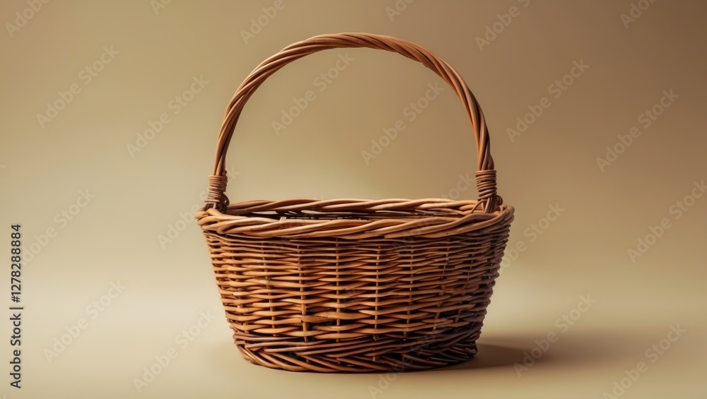 Poster wicker basket on neutral background ideal for product display or advertising with blank space for cu