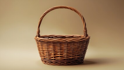 Obraz premium Wicker Basket on Neutral Background Ideal for Product Display or Advertising with Blank Space for Custom Text or Branding