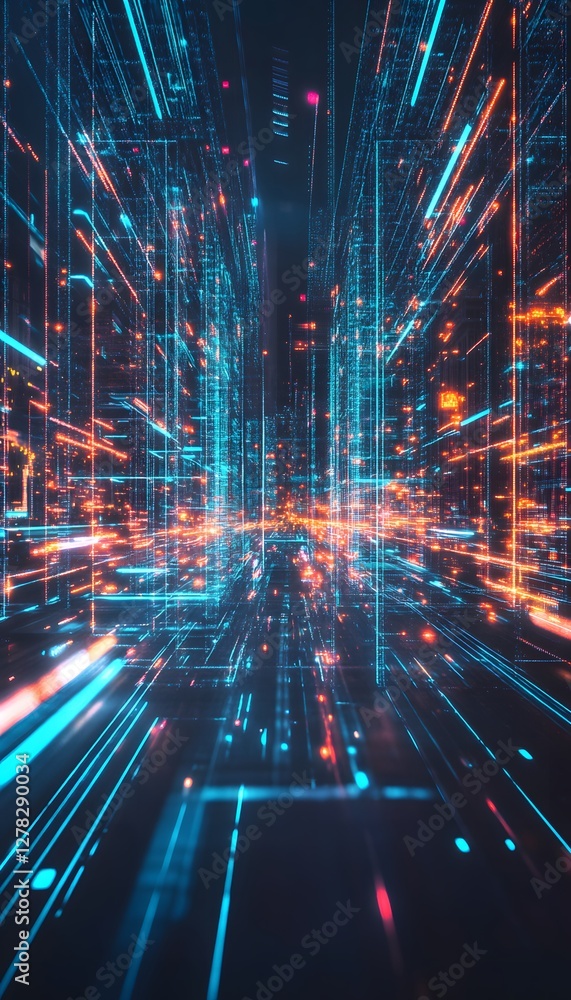 Aufkleber digital data stream and futuristic grid in cyberspace concept