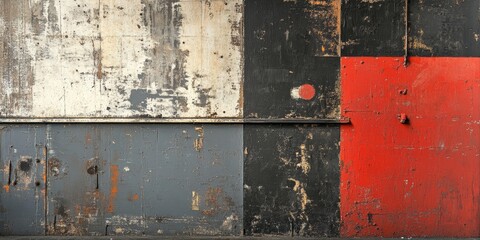 an abstract, textured image showcasing a patchwork of colors on a metallic surface. The combination of colors and textures creates a visually interesting and unique display