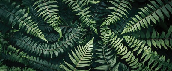 Panoramic View of Lush Green Fern Leaves Textured Background for Nature and Botanical Themes