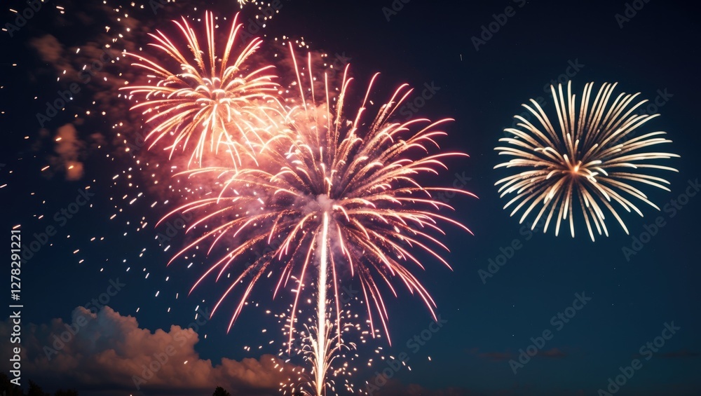 Aufkleber colorful fireworks display in night sky with explosions and empty space for text use in celebratory 