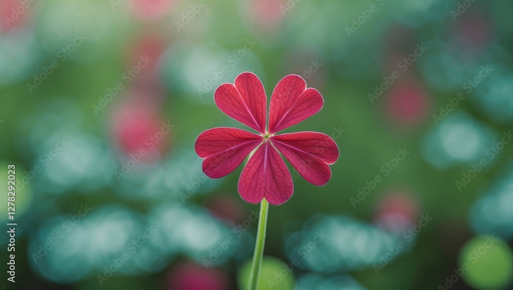 Poster red clover flower in macro detail with blurred green background and copy space for text ideal for na