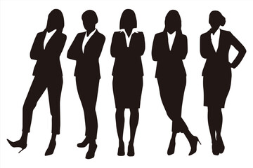 Collection of vector silhouettes of bussiness woman isolated on white background. Collection of Different bussinesswoman Poses. Perfect symbol for your web site design, logo, app, UI.