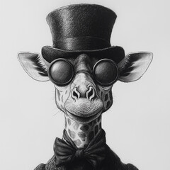 Cute Old School Style Cool Giraffe in a dapper hat, sepia, gangster vibe, peaky blinders