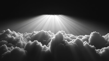 A stunning interplay of light and shadow above soft, billowy clouds creates an ethereal atmosphere evoking feelings of peace and wonder.