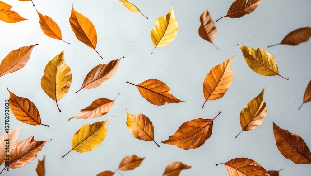 Aufkleber autumn leaves floating against a light background ideal for nature themes and copy space for creativ