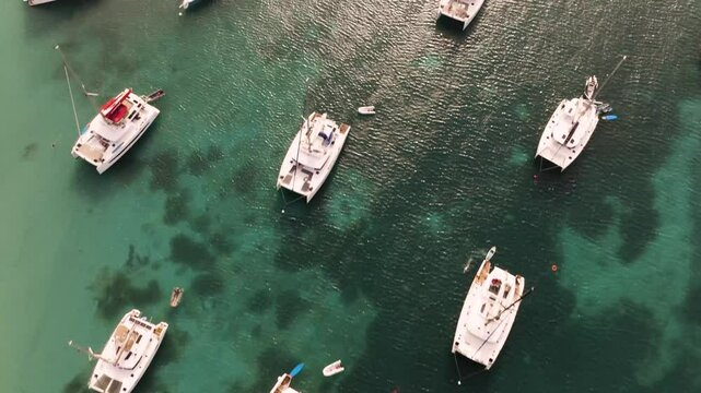 Aerial view of boats on the water Mayreau in St. Vincent and the Grenadines