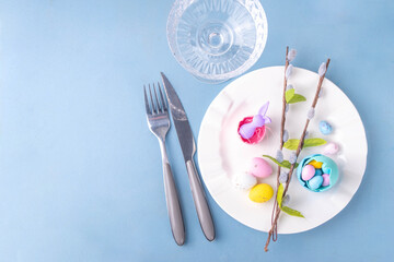 Cute spring Easter holiday table setting