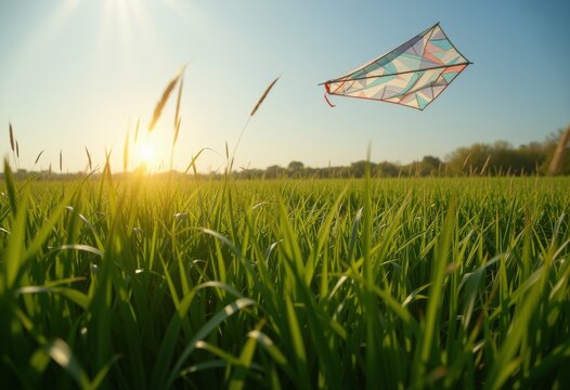 Kite flying in the sky above a grassy field