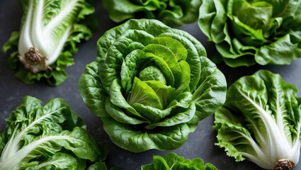 Obraz premium Vibrant Fresh Green Lettuce Arrangement for Healthy Food Background