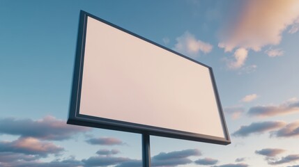 Fototapeta premium A blank billboard stands against a vibrant sky, showcasing a modern design with potential for advertising messages.