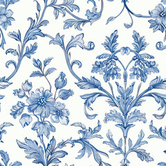 Toile de jouy Floral Blue Toile Chinoiseries Print Design Seamless Pattern 28