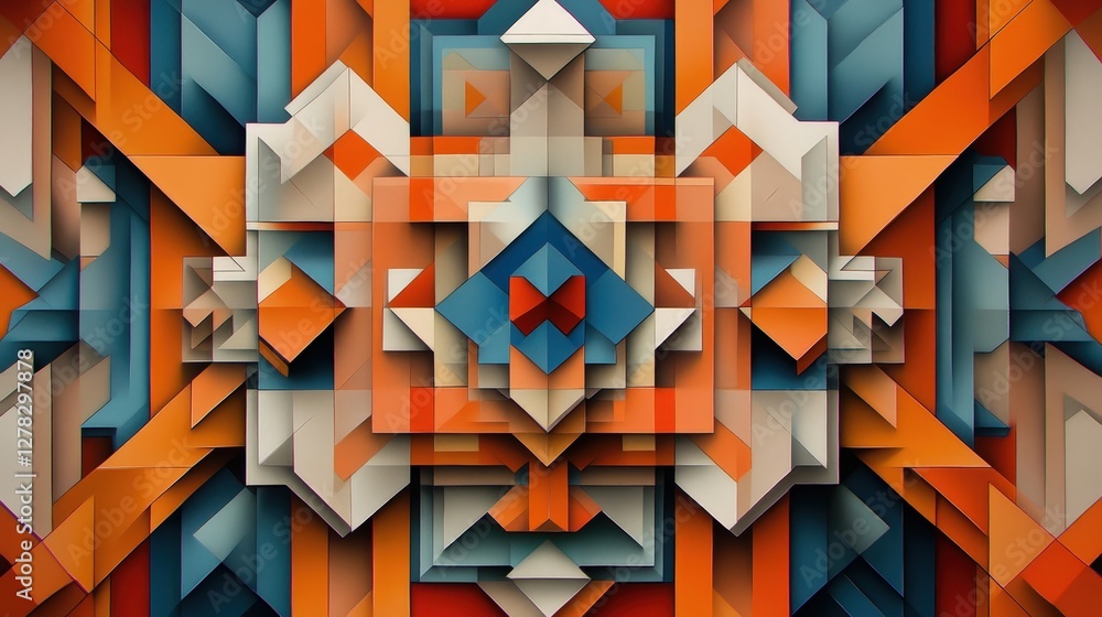Poster a complex arrangement of parallelograms and rhombuses, creating a visually striking tessellation tha