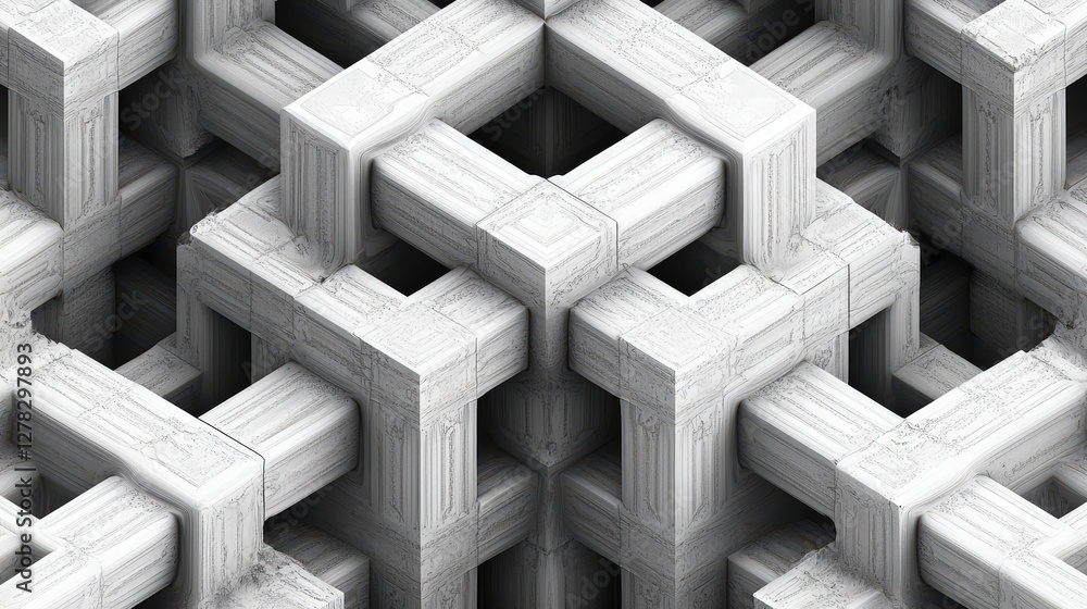 Poster a complex arrangement of parallelograms and rhombuses, creating a visually striking tessellation tha