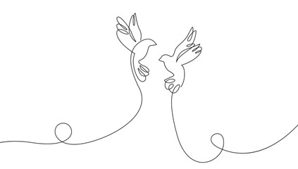 Birds Flying Continuous One Line Drawing for Minimalist Design, Logo, Wall Decor, Prints, Social Media. Ocean Birds Silhouette Line Art Drawing. Simple Vector Illustration Minimalist Style.	