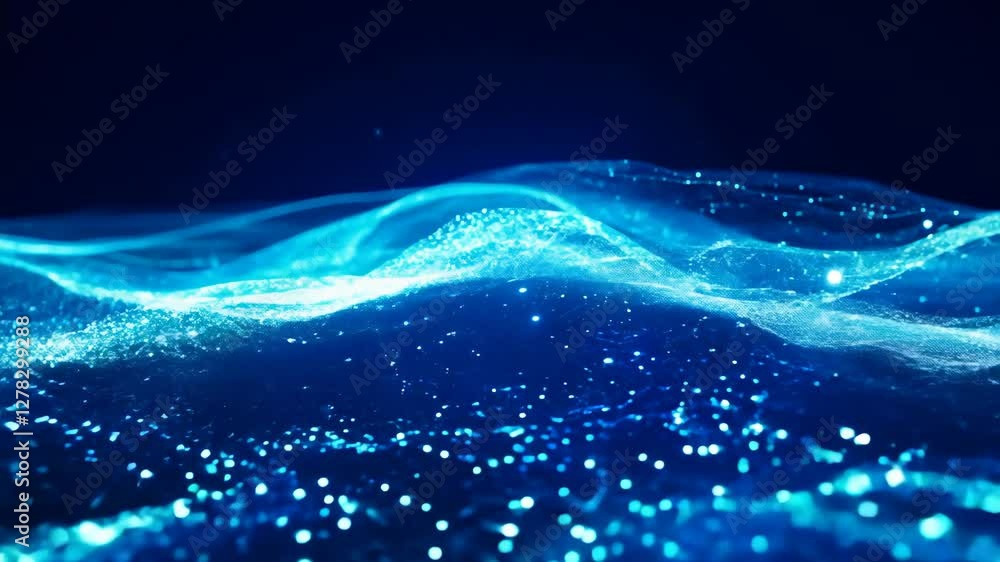 Poster luminous blue wave dynamics with shimmering light effects and zoom out backdrop